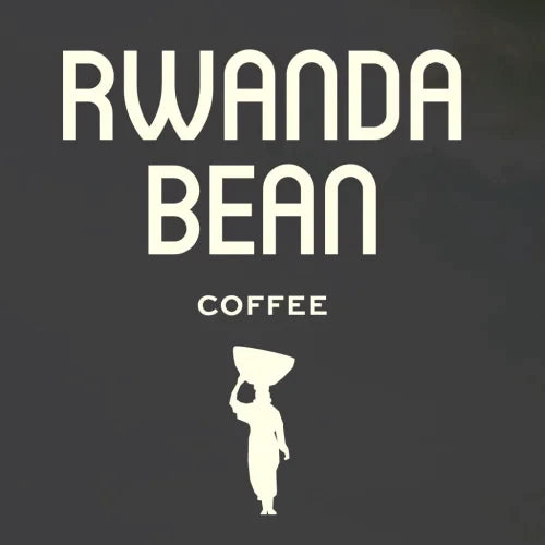 Logo of "rwanda bean coffee" featuring a silhouette of a person carrying a basket on their head.