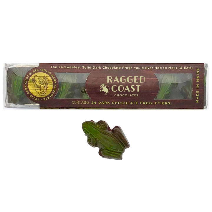 A package of Ragged Coast Chocolates' Passover Gift Box with solid dark Peanut Butter Peepers and one shaped chocolate piece displayed in front.